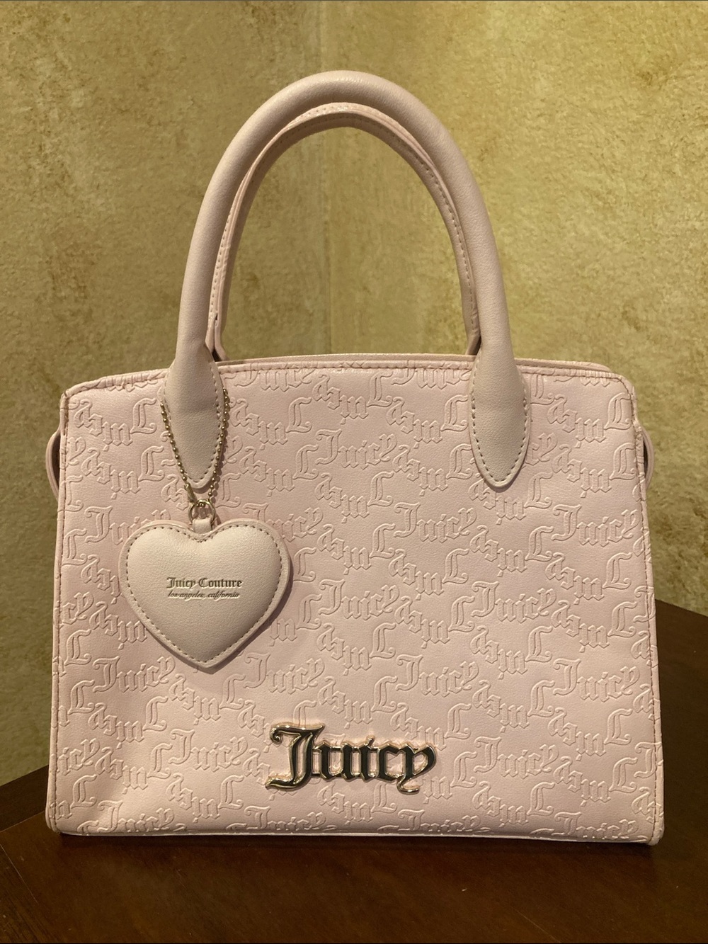 Juicy Couture Light Pink Embossed Logo Satchel Bag Heart Charm Handbag